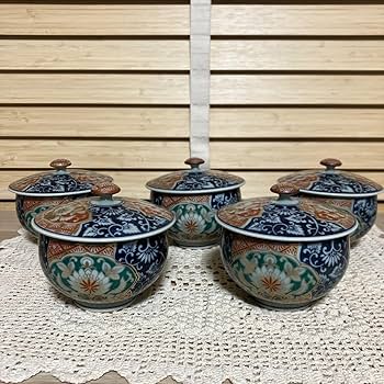 【高級陶器】有田焼　幸楽窯　蓋付き湯呑み　オレンジ系小花　5客組 高級陶器】有田焼 幸楽窯 蓋付き湯呑み オレンジ系小花 5客組